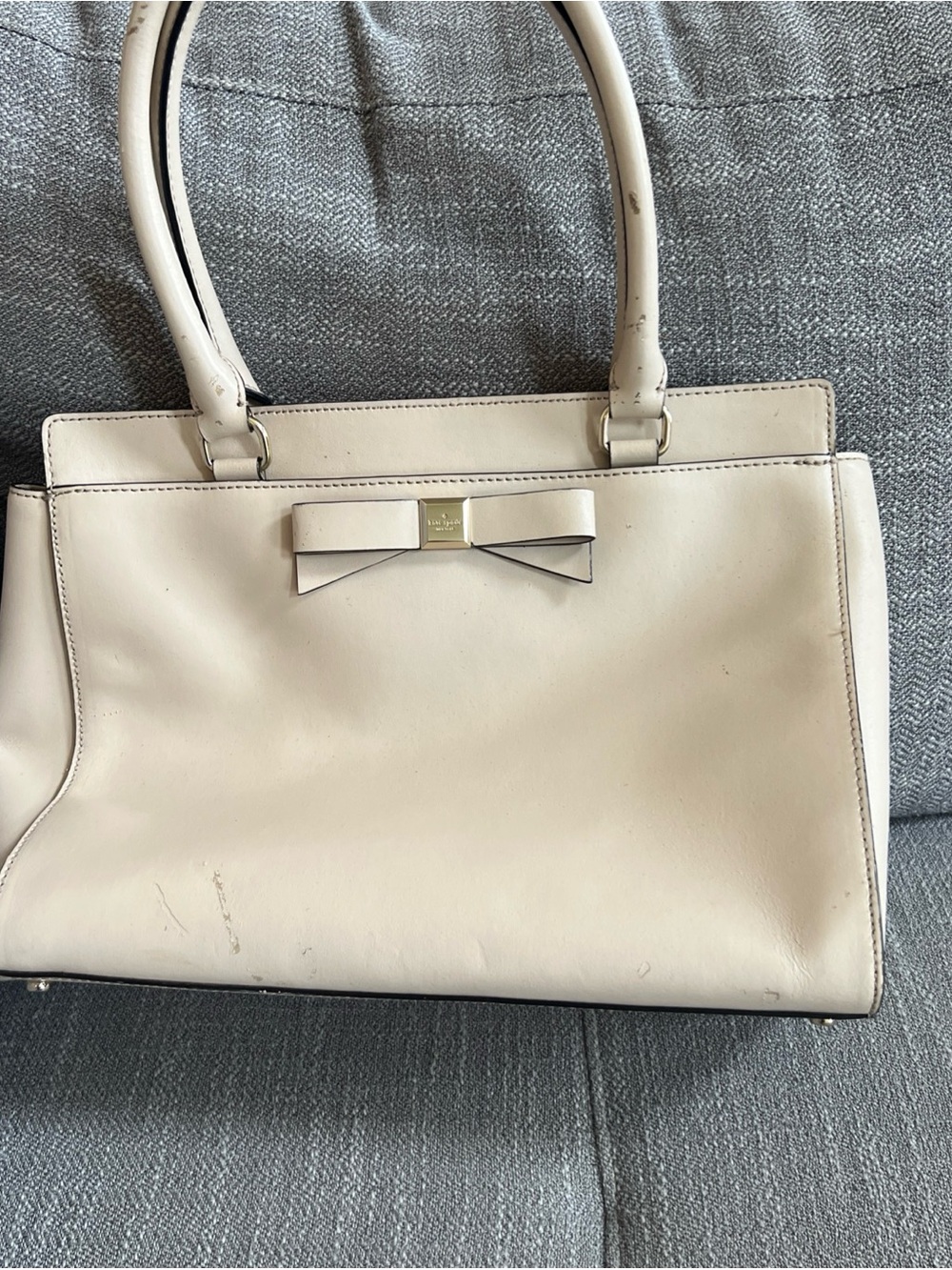 KATE SPADE LEATHER Shoulder Bone BAG SATCHEL Beige Red Interior